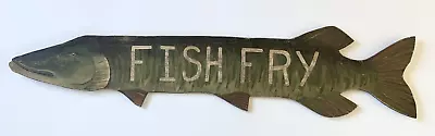 Vintage 47  Northern Pike Hand Painted Wood Fish Sign Fish Fry Bar Tavern Cabin • $549