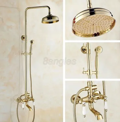 £148 • Buy Luxury Gold Color Brass Dual Ceramic Handles Shower Faucet Tub Mixer Tap 8gf361