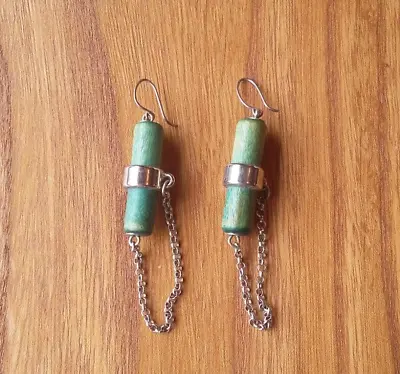 Aarikka Vintage Finland  Dangling Earrings In Green Color And Silver Toned Metal • $20