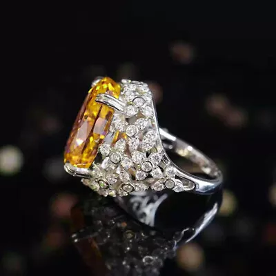 New Classical Big Oval Yellow Citrine Gemstone Charm Mother Women Silver Rings • $7.99