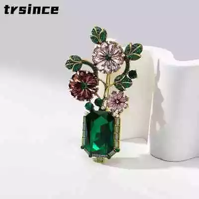 French Vintage High-end Green Crystal Vase Brooch Corsage Pin Accessories • $6.07