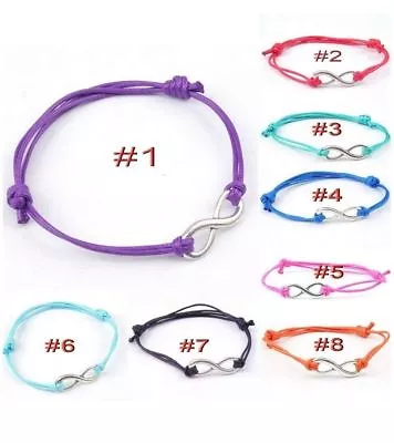 Silver INFINITY Colored Cotton Waxed Cord Friendship Love Wish Bracelet Antique • £1.99