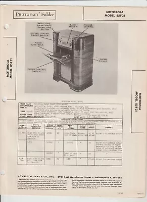 1946 MOTOROLA Model 85F 21 Phono/Radio Service Manual SAMS Photofact  A5 • $9.95