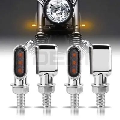 4x Chrome Mini LED Motorcycle Turn Signal Blinker Light For Cafe Racer Chopper • $23.73