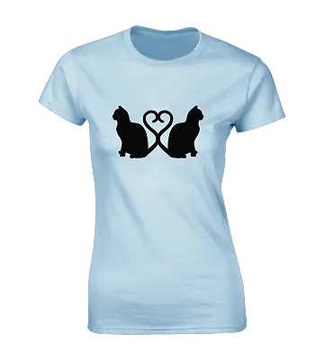 £7.99 • Buy 2 Cats Heart Ladies T Shirt Cool Animal Cat Lover Design Gift Kitten Cute Top