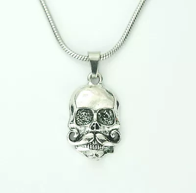 Mustache Skull Necklace Skeleton Head With Imperial Moustache Charm Pendant • $32