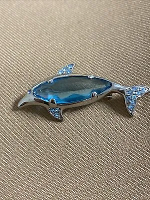 Lia Sophie Splash Blue Aquamarine Crystal Stone Dolphin Brooch • $20