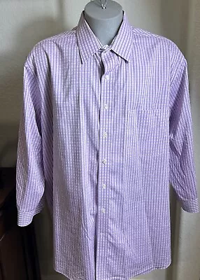 Gs Mens Dress Shirt Size 20 34/35 Purple Checkered Easy Stretch Classic Fit • $20