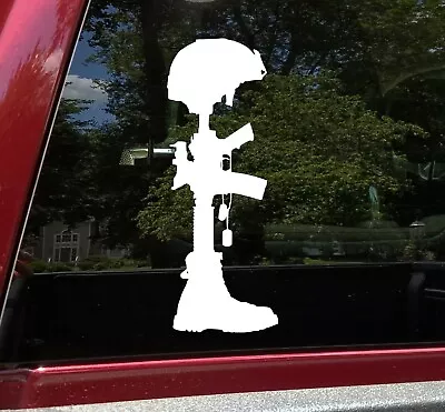 Fallen Soldier Vinyl Decal - Never Forget Battle Cross Honor  - Die Cut Sticker • £33.77