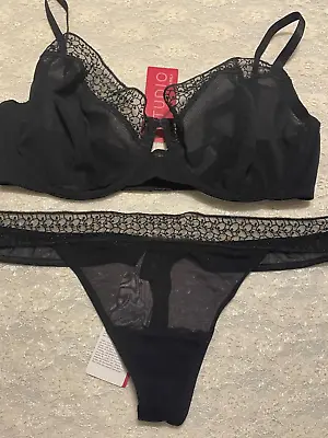 La Perla Studio Eva 36D L Full Cup Bra Thong Panty Set Black • $139.99