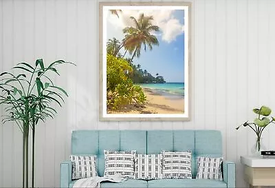 Palm Trees & Sandy Beach View Print Premium Poster High Quality Choose Sizes • $23.90