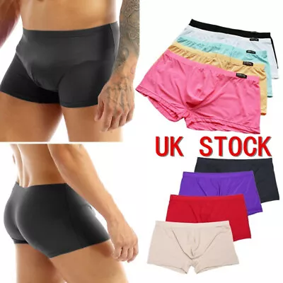 UK Men Ice Silk Boxer Briefs Bugle Pouch Panties Soft Smooth Knickers Underpants • £8.37