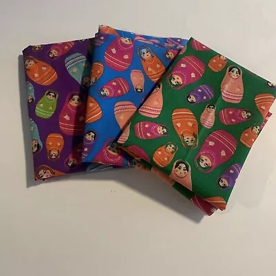 3 Cotton Fat Quarters. Nesting Dolls 18”x 22” New • $4.75