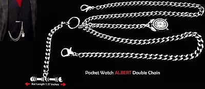 Custom Made Extra Strong Stainless Steel Pocket Watch Albert Double Chain • $22.85