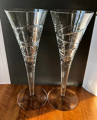 Jasper Conran Stuart Crystal AURA Pattern Crystal Champagne Flutes X2 RARE • £195