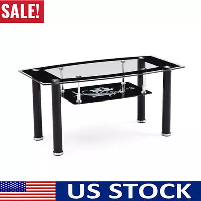 Tempered Glass CoffeeTable Rectangle Dininig Kitchen With Storage Shelf  Black • $78.92