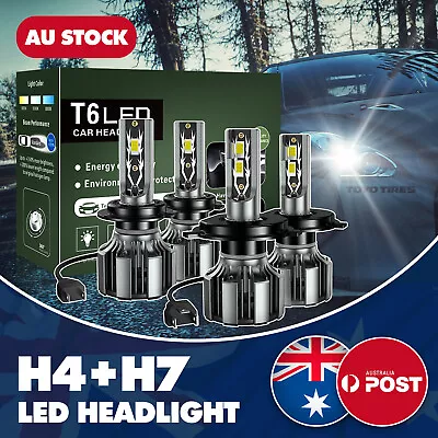 For Ford Falcon BA BF FG XR6 XR8 4Pcs H4 H7 LED Headlight Kit Bulbs Globes Lamp • $52.99