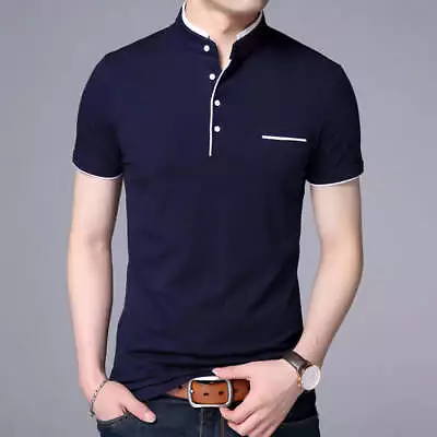 Casual Solid Color Stand Collar Cotton Short Sleeves • $28.78