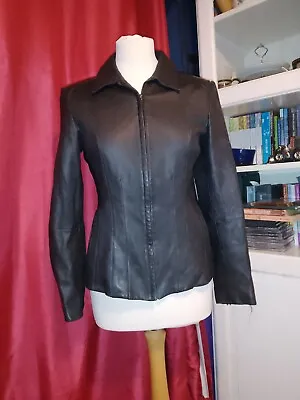 Black Marks & Spencer (M&S) Genuine Leather Jacket - Size 12 • £20