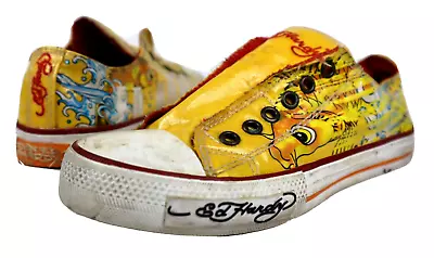 DON ED HARDY DESIGNS Size 6 Graphic FISH Yellow Slip-On Shoes READ • $23.74