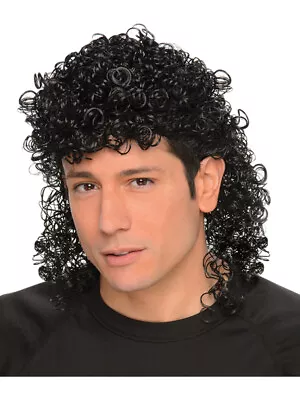 Adult's Mens Redneck Black Curly Mullet Wig Costume Accessory • $20.98