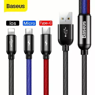 $8.99 • Buy Baseus 3 In 1 3.5A USB Type C Micro Cable For IPhone 14 Pro Samsung Fast Charger