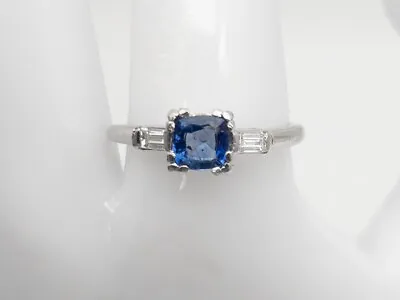 Antique 1920s $5000 1ct Ceylon Certified Blue Sapphire Diamond Platinum Ring • $850