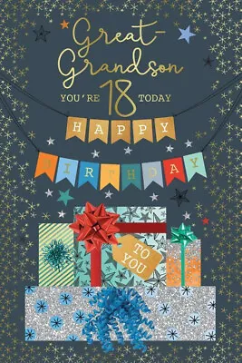 Great Grandson 18th Birthday Card 18 Today Presents Design Happy  Lovely Verse • £2.95