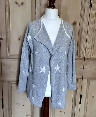 Benedetta B Grey Star Print Merino Wool Waterfall Draped Cardigan Size M UK 14 • £5