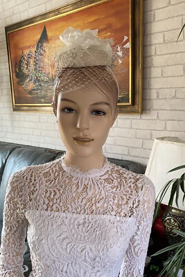 £65 • Buy Mini Pillbox Hat Royal Ascot Bridal Floral Ornamentation Ivory Feather Veil