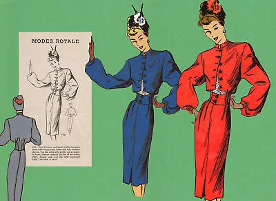 Vtg 40s Sewing Pattern Modes Royale 138 Optic 2 Piece Dress Femme Fatale B 32 • $150