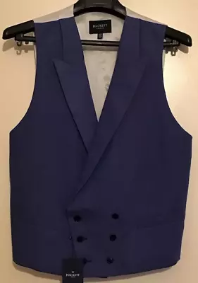 Men’s Hackett Double Breasted Waistcoat Blue Linen 42R NEW With Tag • £8.50
