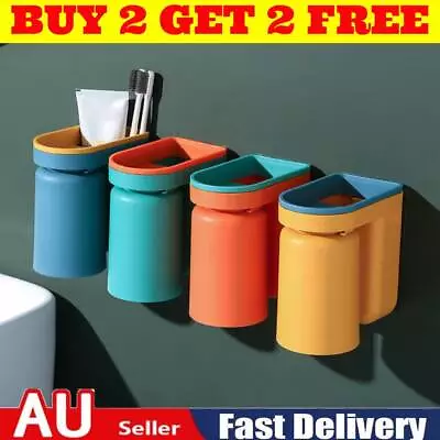 Toothbrush Holder Wall Mounted With CupStick-on Toothbrush Holder For Bathroom • $12.60