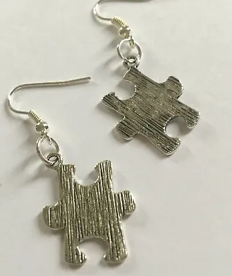 Puzzle Piece Autism Awareness Charm Earrings On Silver Plated Wires • $1.80