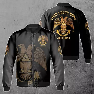 Custom Scottish Rite 32 Degree Emblem Masonic 3D Bomber Jacket S-5XL • $45.59