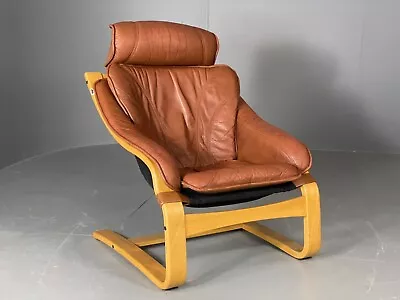 EB6127 Vintage Danish Lounge Chair Bentwood Beech Leather By STAR Retro MBEN • £200