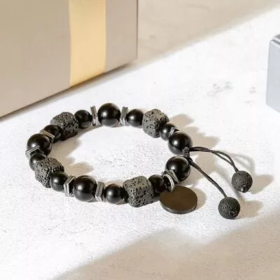 Personalized Matte Black Glass Beads Bracelet  Unisex • £3.16