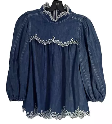 NWT ZIMMERMANN Laurel Scallop Blue Denim Blouse/Shirt Size 3 (14) $395 NEW • $279.99
