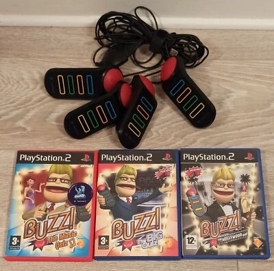 £17.99 • Buy PlayStation 2 PS2 BUZZ Wired Controllers + 3 PAL Games Included - Fully Working 