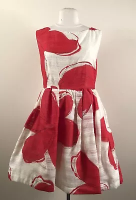 ALICE + OLIVIA Red & White Bold Floral Dress Sz 10 Essie Fit N Flare Zip Pockets • $20