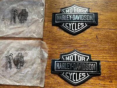 Harley-Davidson Bar & Shield Tank Emblems Pair Black Silver Adhesive Left Right • $34.88
