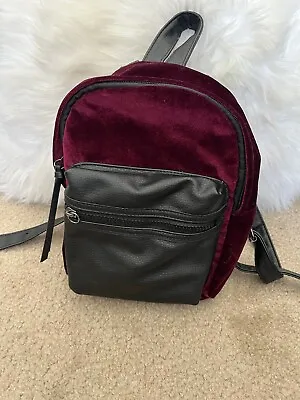 Mossimo Supply Co Burgundy  Zip Velvet Faux Leather Mini Backpack Y2K Clueless • $19.99