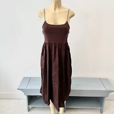 Zara Brown Slip Dress Sz L Midi Spaghetti Straps Sun Babydoll • $19.99