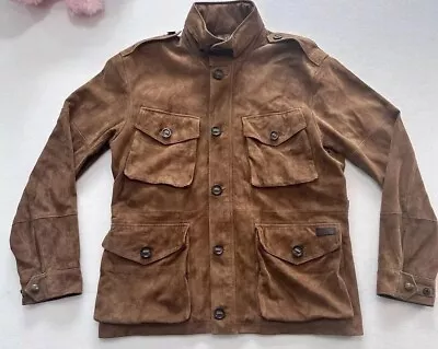 Vintage Polo Ralph Lauren Goat Suede Leather Coat Hunting Utility Jacket LARGE • $485