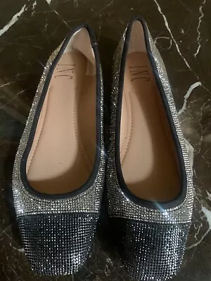 INC Womens Jenaya BLING Silver/black Embellished Slip-On Ballet Flats Shoes 9.5 • $13.85