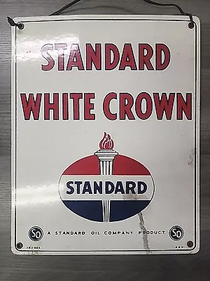 Vintage Standard Porcelain Sign White Crown Torch Gas Station Oil Company Plate • $99