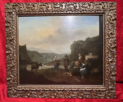 £1375 • Buy Dutch 18th Century Old Master Oil Painting 'Peasant Figures In Castle Landscape'