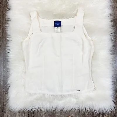 Vintage Kenzo Jeans 90s Linen Tank Womens Size IT 38 White Fringe Hem • $35.54