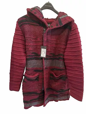 Paul Daniel Burgundy Smoke Zipped Hooded Long Cardigan Sweater XL NEW With Tags • $99.99