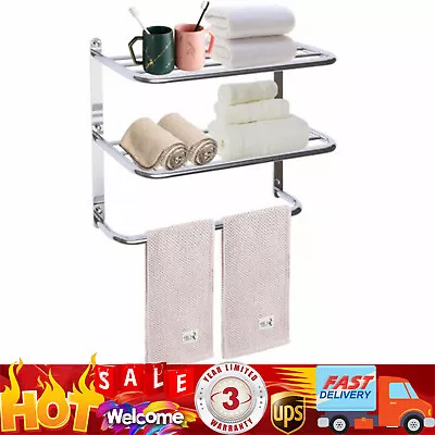 2 Tier Wall Mounted Towel Rack Bathroom Hotel Rail Holder Storage Shelf Chrome • $31